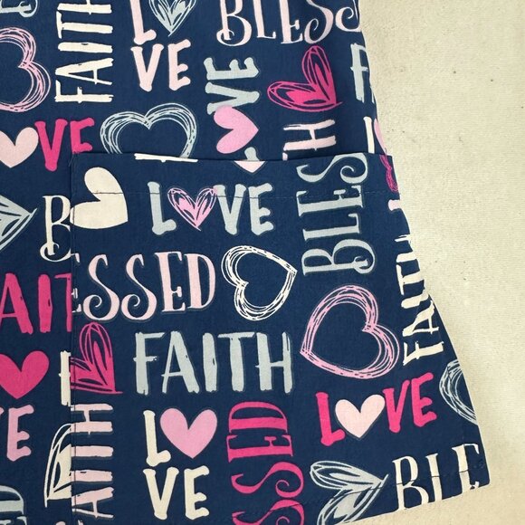 Divine Stretch Scrub Top Multi Love Faith Blessed Print V-Neck Short Sleeve M JD - Picture 5 of 12